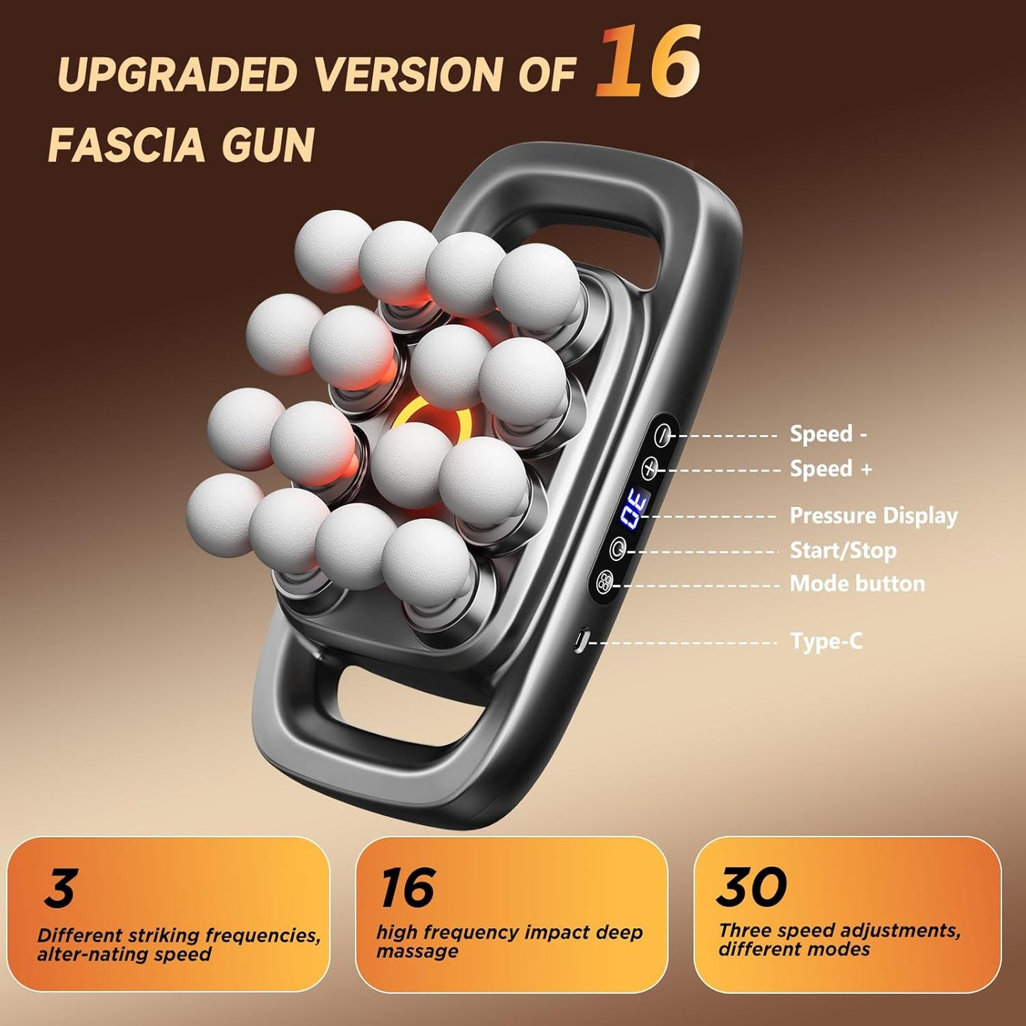 16-Head Deep Tissue Massage Gun (30 Speeds)