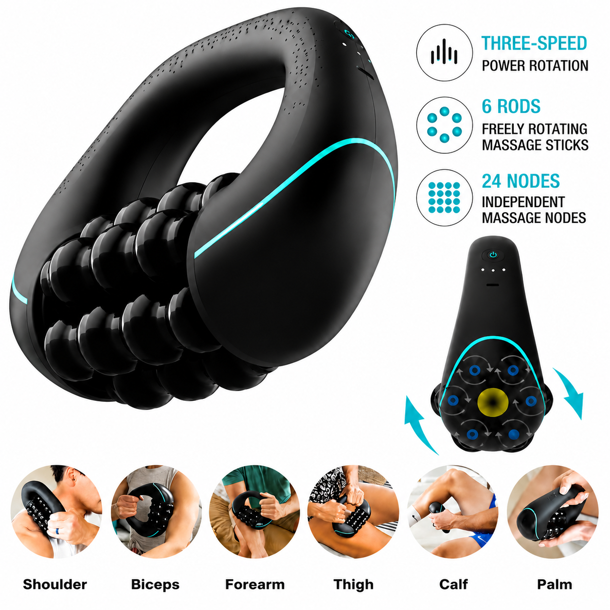 3-Speed Handheld Electric Rolling Massager for Full Body Deep Tissue Massage