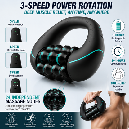 3-Speed Handheld Electric Rolling Massager for Full Body Deep Tissue Massage